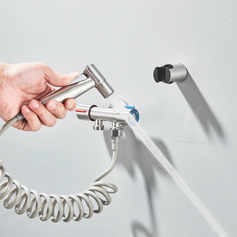 Description Picture 4 of itemBrushed Portable Bidet Sprayer Stainless Steel Toilet Bidet Faucet Bathroom Cold Valve Jet Set Hygienic Shower Faucet