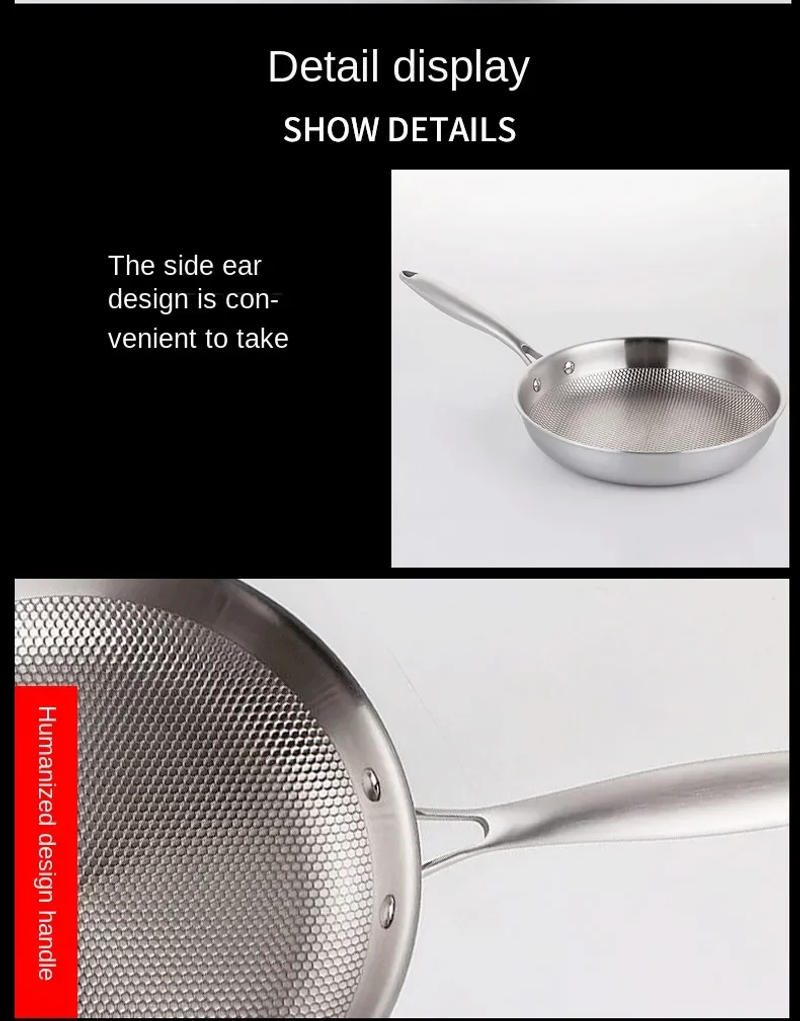 Description Picture 6 of itemFrying Pan 304 Stainless Steel Skillet 28/30cm Non-stick Pan NO-coating Eggs Steak Frying Pot Use Gas and Induction Stove Woks