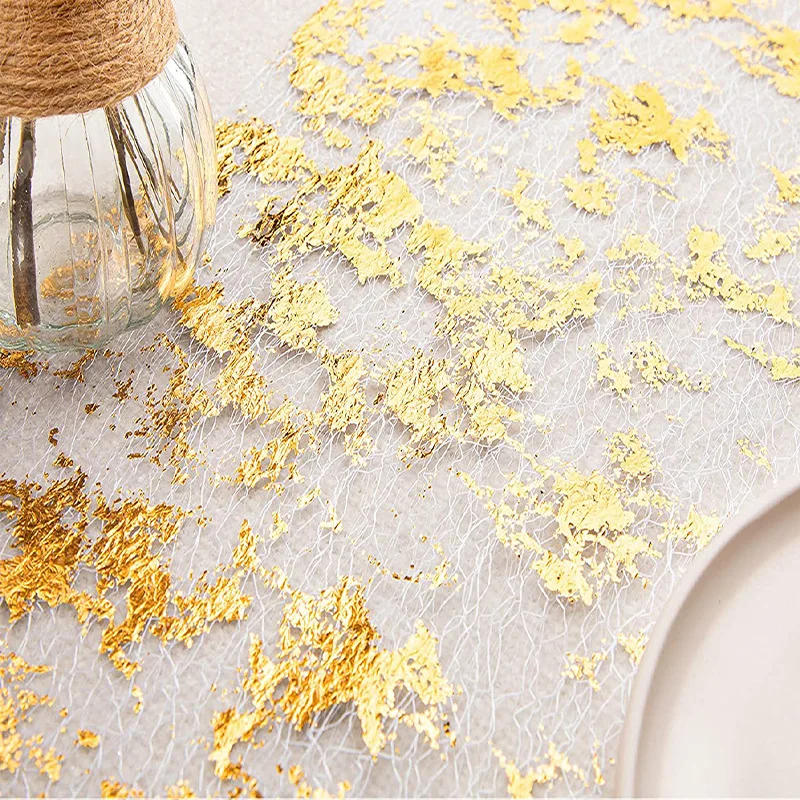 Description Picture 4 of itemGolden Table Runner Wedding Decoration Gold Table Runner Party Goldfoil Mesh Rose Silver Sequin Thin Roll Dining Tablecloth