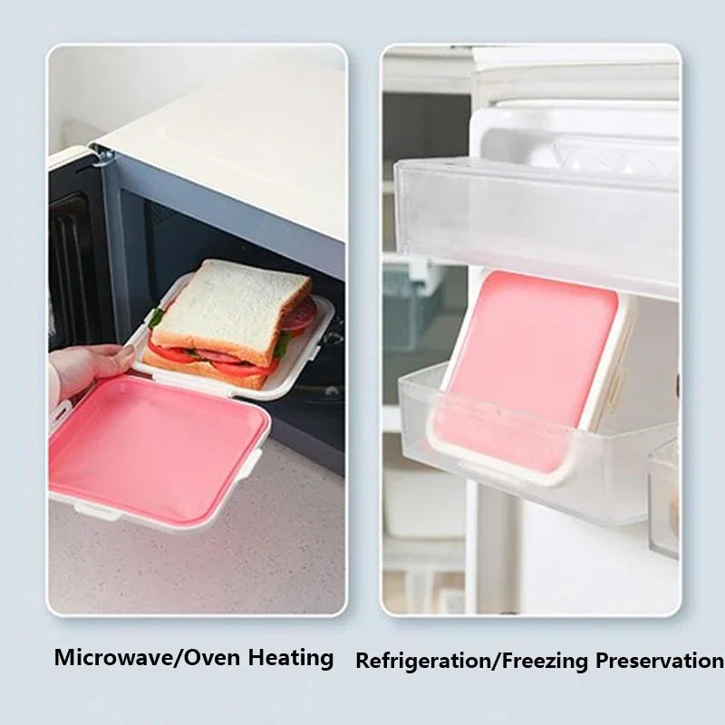 Description Picture 4 of itemPortable Sandwich Toast Bento Box Reusable Silicone Sandwich Box Eco-Friendly Lunch Food Container Microwavable Dinnerware