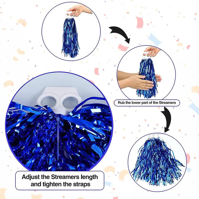 Description Picture 6 of item4Pcs Cheerleading Pom Poms for Kids Adults Non-Fading Metallic Streamer Pompoms Cheerleader Hand Flowers Dancing Team Sports