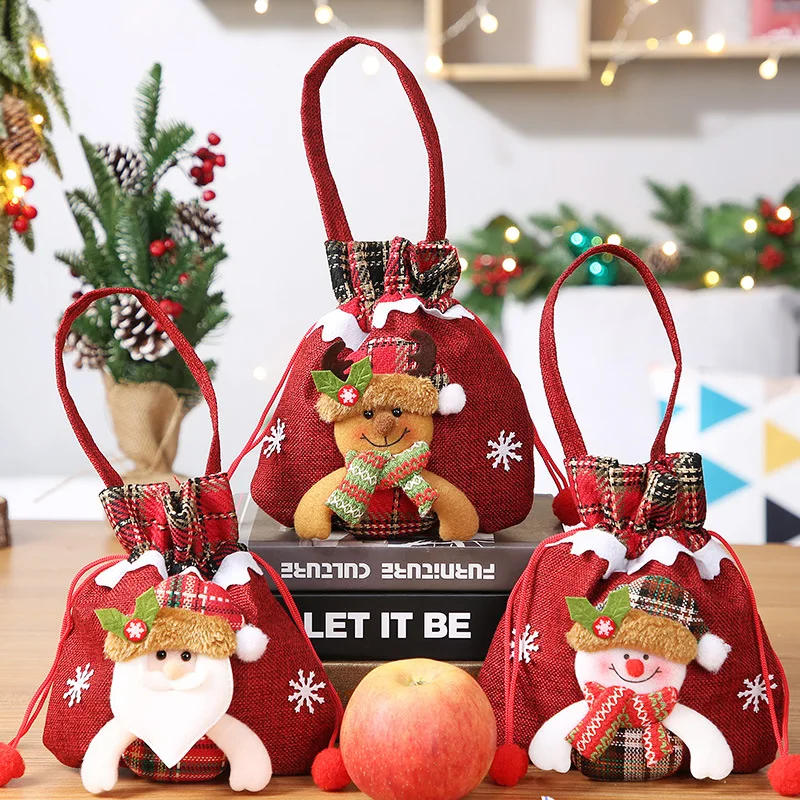 Description Picture 6 of itemChristmas Drawstring Gift Bag Santa Claus Design Candy Bags Reusable Sacks Event & Party Supplies Favors Home Decoration