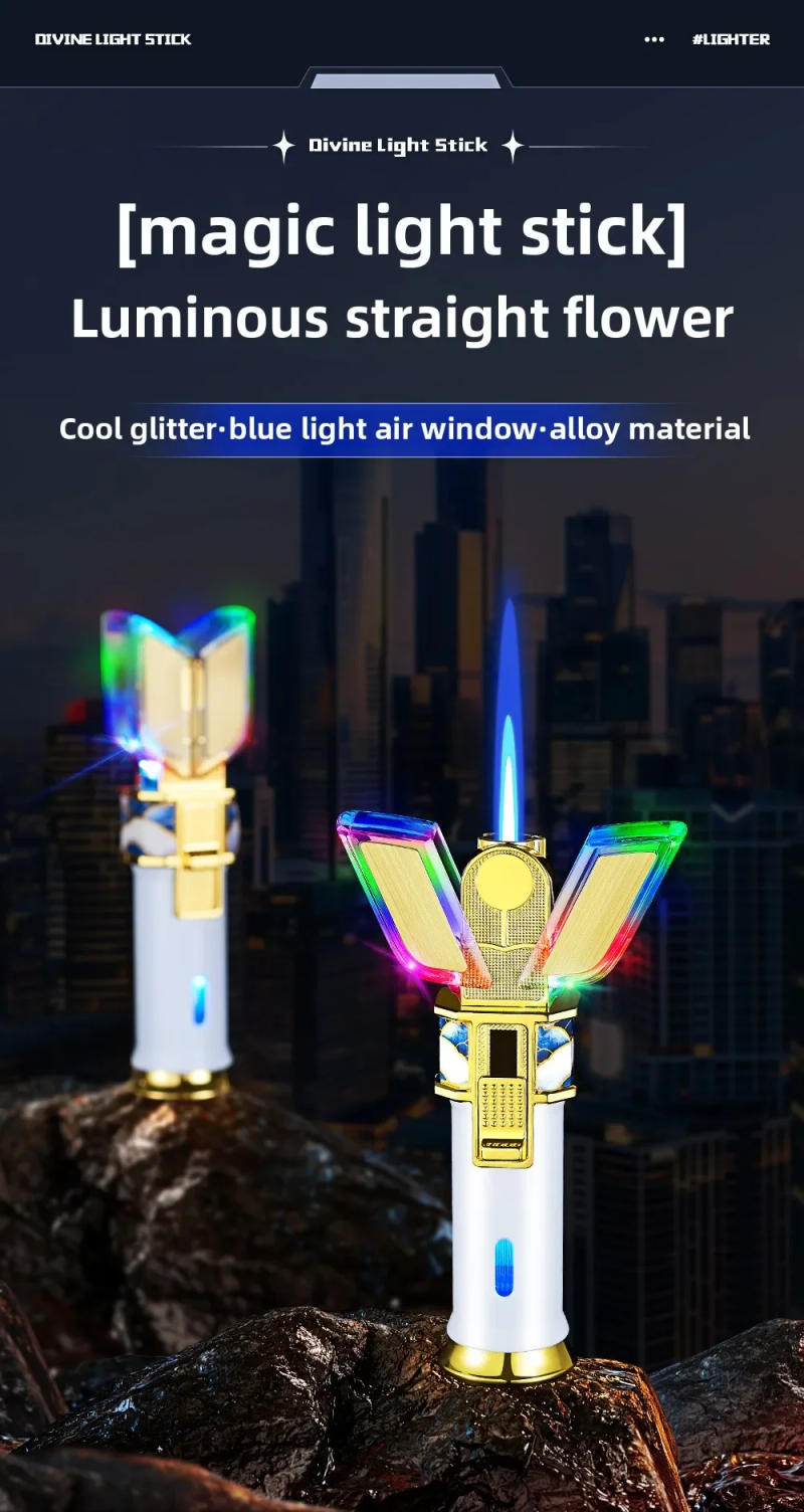 Description Picture 2 of itemNew Fashion Shinlight Stick Inflatable Lighter Gas Electric Dual Use Metal Windproof Visible Window Color Light Outdoor Lighter