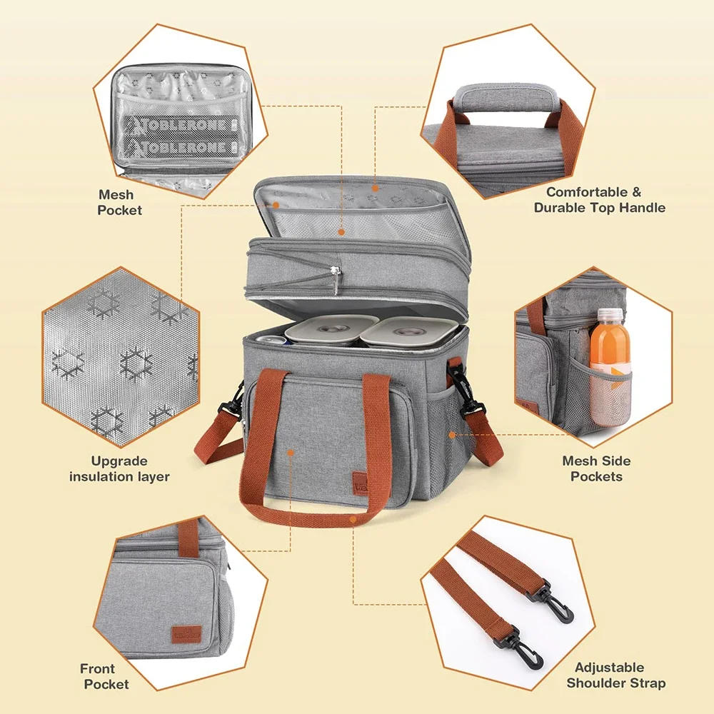 Description Picture 3 of itemExpandable Insulated Large Lunch Box Double Deck Heavy Duty Picnic Bags Leakproof Cooler Bags Camping Hiking Cooking Supplies