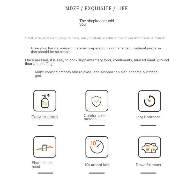Description Picture 3 of item4 in 1 Vegetable Cutter Handheld Electric Vegetables Slicer Set For Garlic Pepper Chili Onion Celery Ginger Meat With Brush