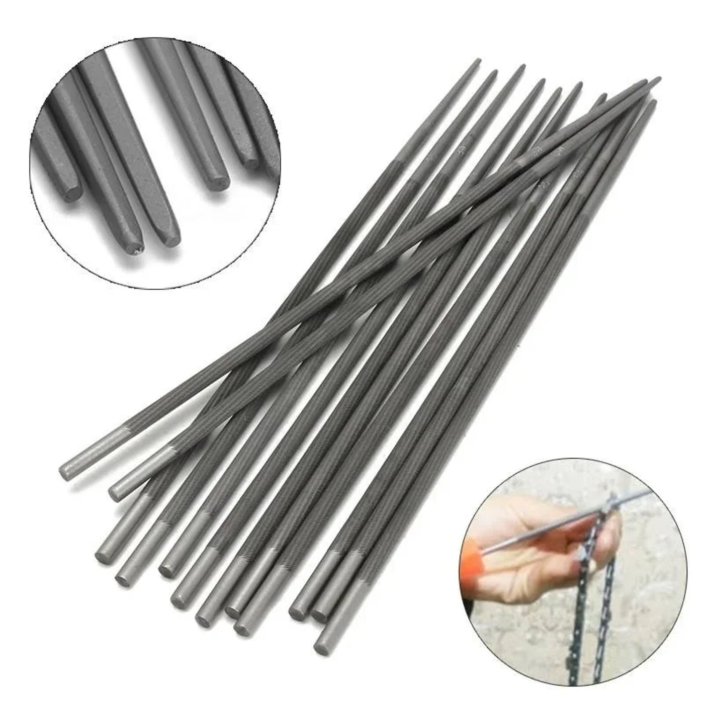 Description Picture 2 of item12 Pieces Chainsaw Round Files 4.8mm for Sharpening Chain Saw Sharpener Usually