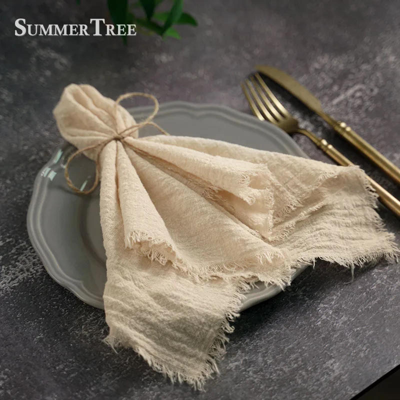 Description Picture 5 of item20PCS Napkins 41x41CM Cotton Cloth Gauze Retro Burr Rustic Kitchen Tea Towel Wedding Party Dinner Christmas Napkin Table Decor