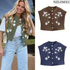 2024 Embroidered Vests for Women New Fashion Sleeveless Jackets Female Vest Loose Summer Cotton Y2k Street Waiscoat Tops