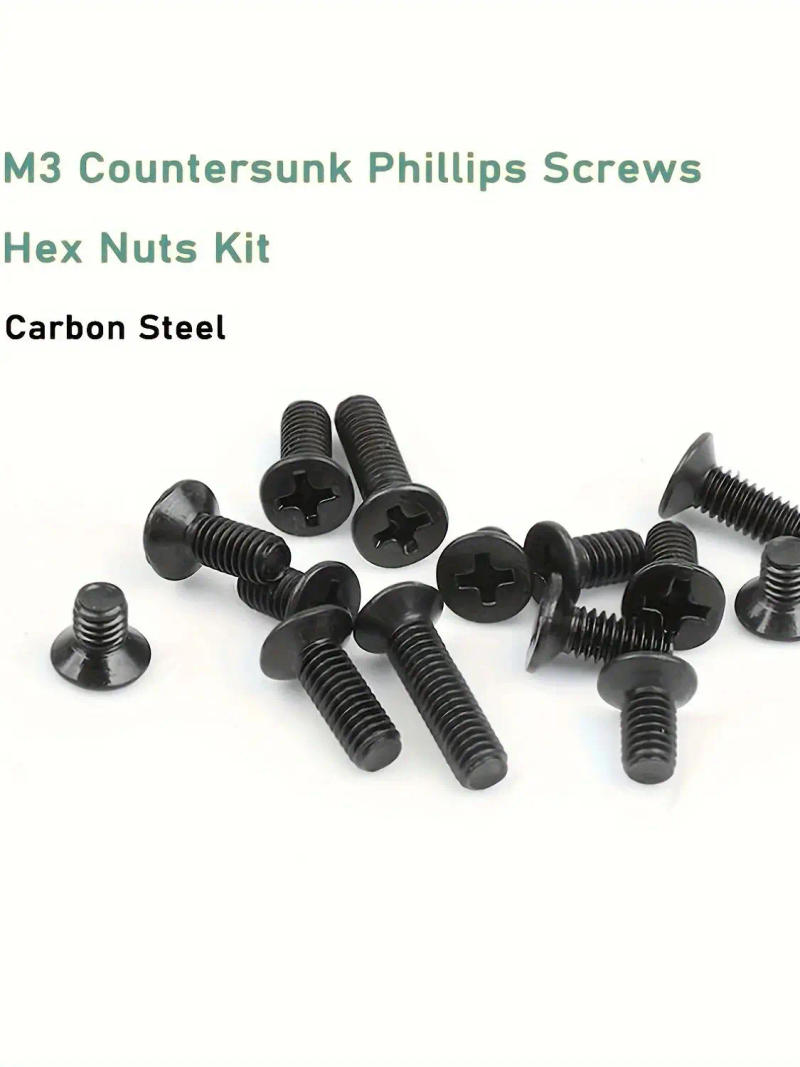 Description Picture 3 of item360pcs M3 x 4mm/ 6mm/ 8mm/ 10mm/ 12mm/ 16mm / 20mm Black Countersunk Flat Head Phillips Machine Screws and Hex Nuts Kit