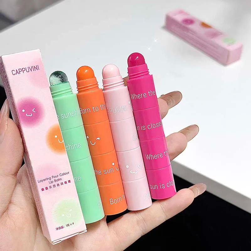 Description Picture 3 of item4 In 1 Color-changing Lip Balm Combo Kit Moisturizing Colorless Pink Orange Hydrating Lip Care Anti-dryness Primer Lipstick Pen