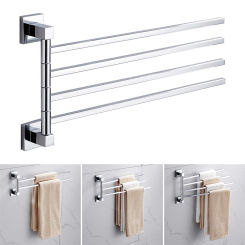 2/4 Bar Swivel Bathroom Towel Rack Kitchen Wall Mounted Bracket Save Space Aluminum Towel Hanger Organizer