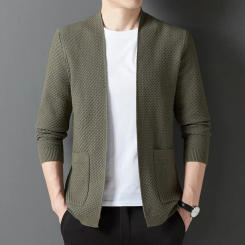 Men Wool Knitted Cardigan 2024 Spring Autumn Man Sweater Coat
