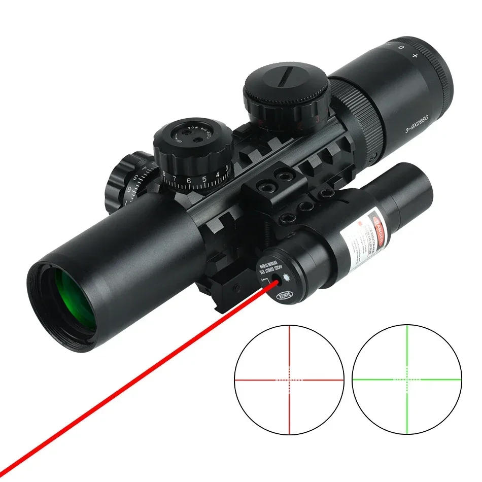 Description Picture 4 of item3-9X26EG Red/Green Laser Sight Combo Rifle Scope Outdoors Tactical Optical Compact Scope Reflex Riflescopes Hunting Accessory