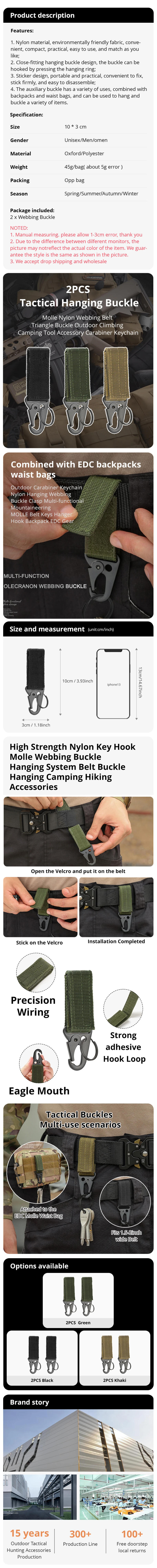 Description Picture 2 of item2pcs Tactical Hanging Buckle Molle Nylon Webbing Carabiner Belt Triangle Keychain for Outdoor Climbing Camping Tool Accessory