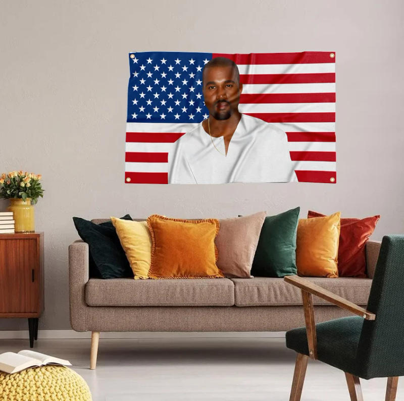Description Picture 5 of itemAmerican Flag Rapper Singer Kanye Tapestry Funny Poster Banner 3X5FT For Decoration Bedroom Dorm Wall With Four Brass Grommets