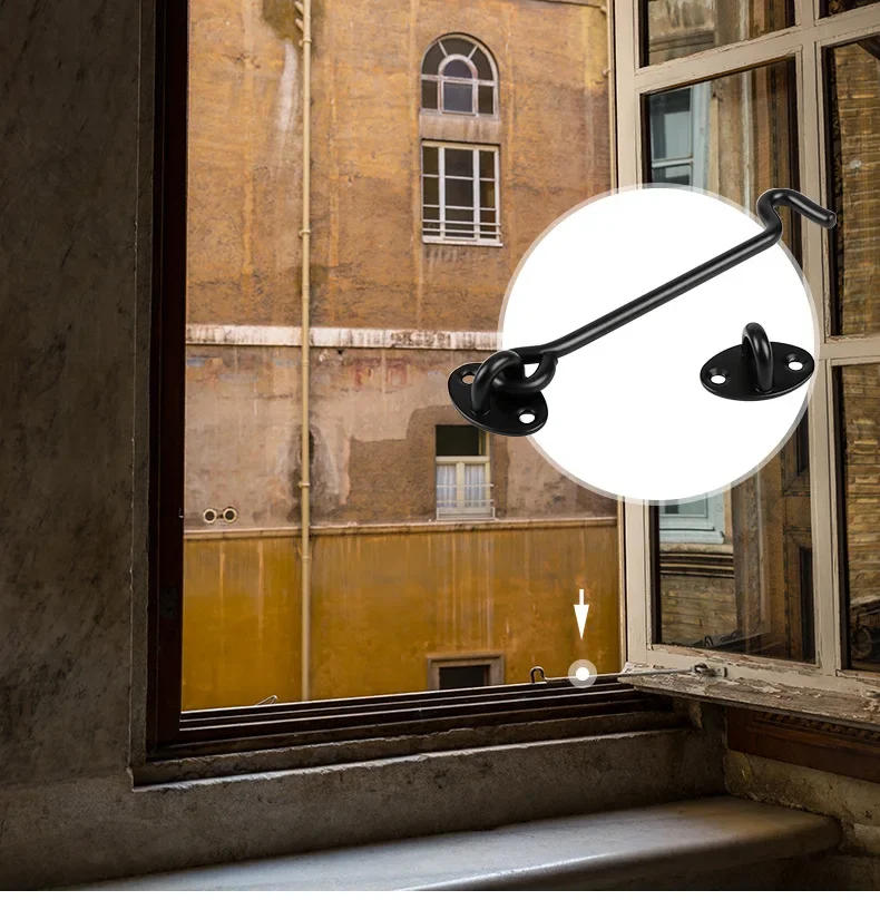 Description Picture 4 of itemDoor Window Hook Black Stainless Steel Window Lock with Safety Switch Cabin Window Hook Door Eye Latch Catch Holder with Screws