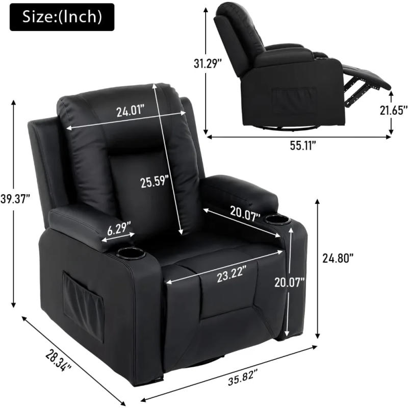 Description Picture 3 of itemRecline Chair Set，Furniture 3PC Bonded Leather Recliner Set Living Room Set, Sofa, Recline Chair with Massger