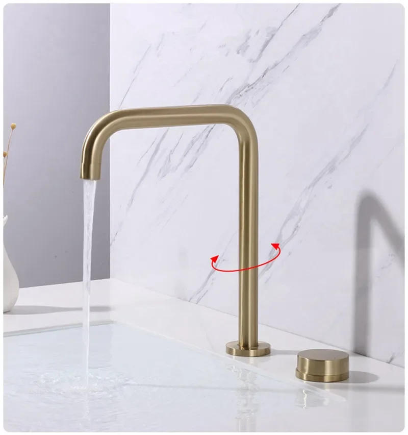Description Picture 6 of itemBasin faucet Bathroom two holes Widespread Brushed Gold sink tap 360 rotating widespread Black Tap