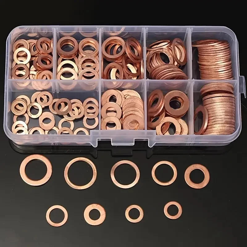 Description Picture 5 of item200/100PCS Copper Washer Gasket Nut And Bolt Set Flat Ring Seal Assortment Kit With Box //M8/M10/M12/M14 For Sump Plugs Washers