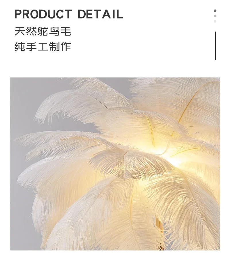Description Picture 4 of itemFeather floor lamp wedding road guide light ostrich feathers Nordic ins living room coffee table shelf charging standing lamp