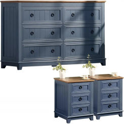 Fahouse Dresser and Nightstand Sets 3 Piece,Nightstands Set of 2 and 6 Drawers Dresser for Bedroom,58" Wide Dresser and 18" In