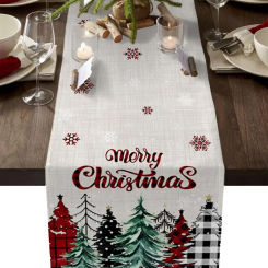 Christmas Xmas Tree Winter Snowflake Linen Table Runners Dresser Scarf Decor Durable Kitchen Dining Table Runners Party Supplies