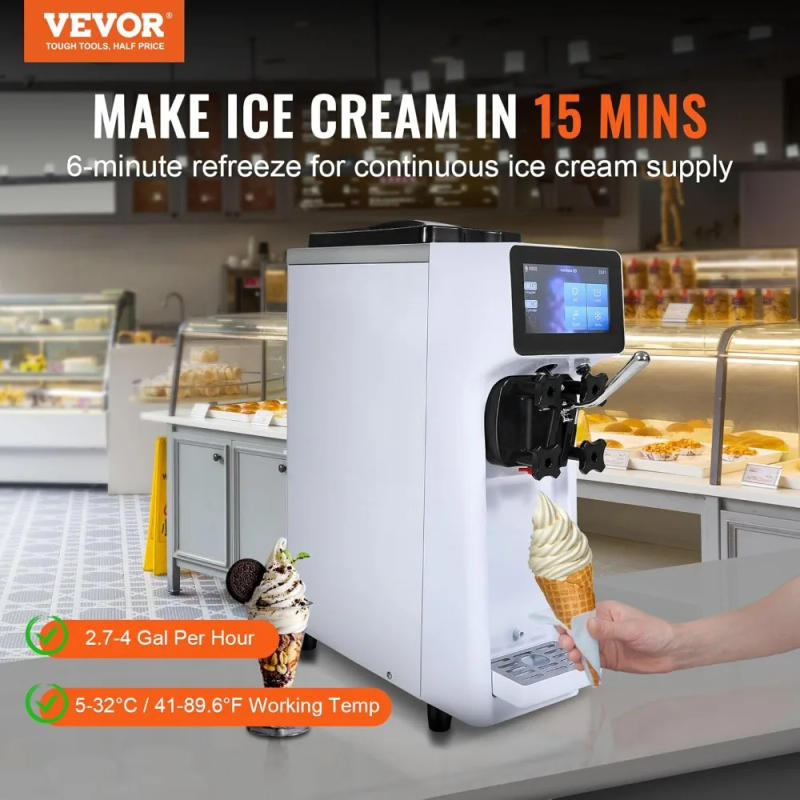 Description Picture 3 of itemCommercial Ice Cream Maker, 10-20L/H Yield, 1000W Countertop Soft Serve Machine with 4.5L Hopper