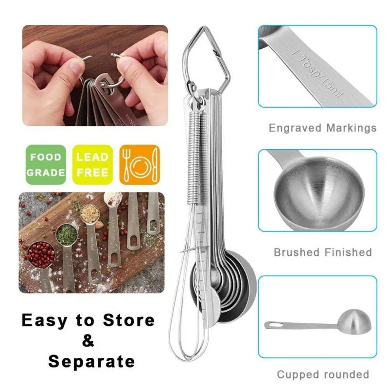 Description Picture 4 of item6/7/9pcs Multipurpose Food-grade Stainless Steel Measuring Spoon Coffee Powder Spice Measure Scoop Kitchen Baking Tools