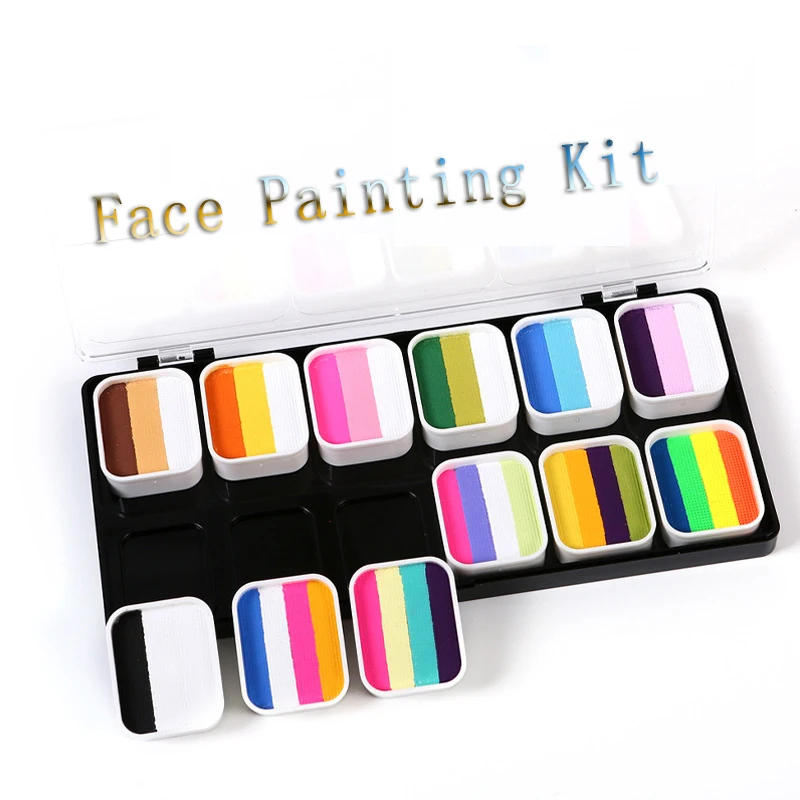 Description Picture 6 of item12 Color Rainbow Split Face Paint Palette Makeup Kit Water based Paints for Kid Adult Professional Face Painting Set Washable
