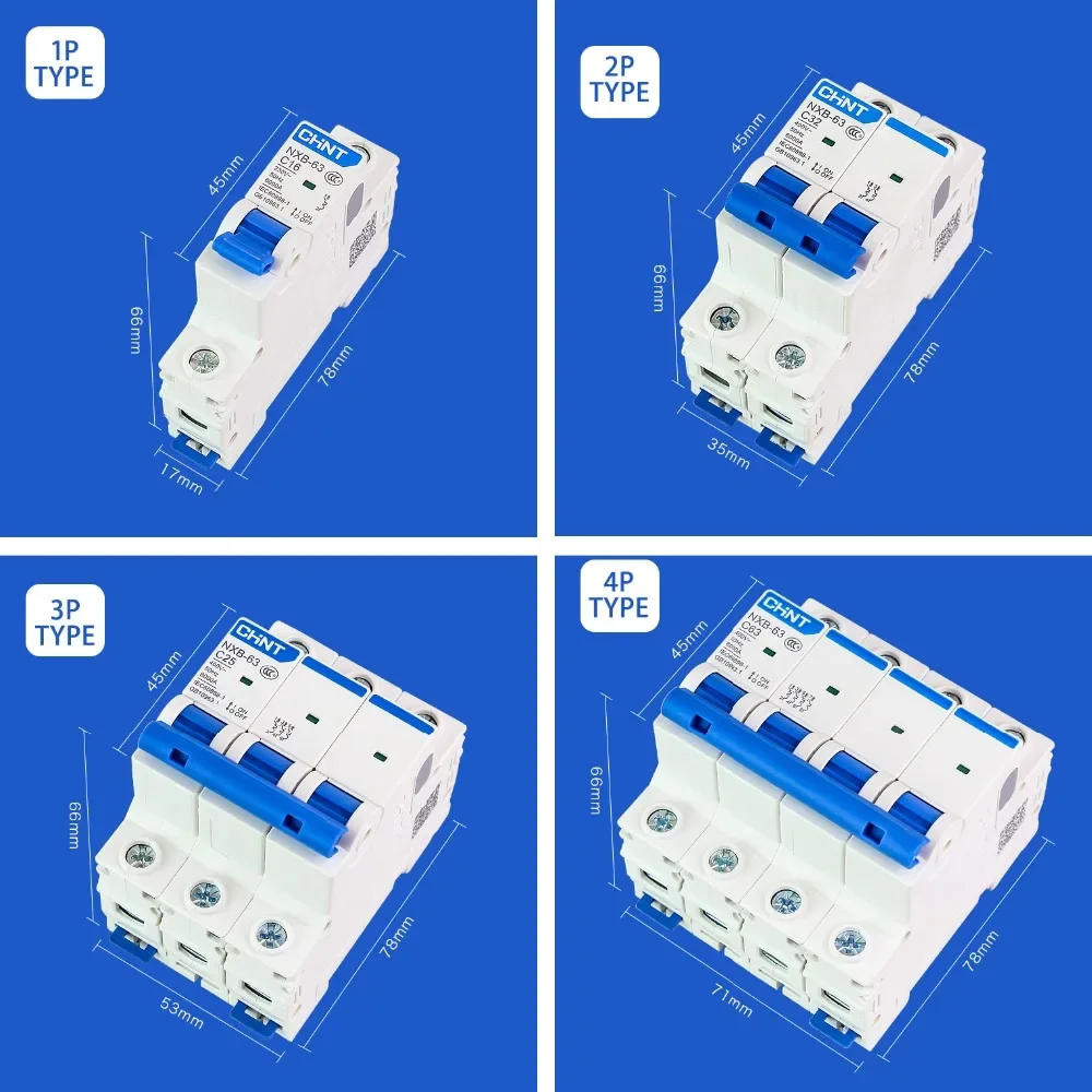 Description Picture 2 of itemCHINT NXB-63 1P AC 230/400V Miniature Circuit Breaker C 6A 10A 16A 20A 25A 32A 40 63A 80 100 125 Overload Protector  DZ47 TYPE C