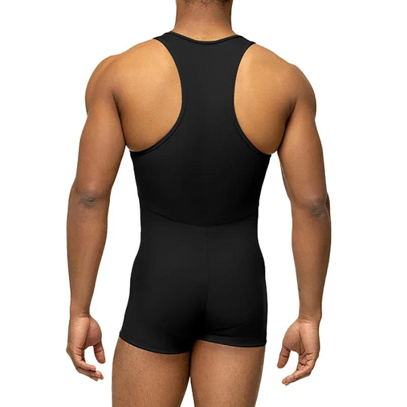 Description Picture 3 of itemMen Seamless Undershirts Leotard Wrestling Singlet Elastic Yoga Fitness Bodysuits Underwear Mesh Patchwork One-piece Jumpsuits