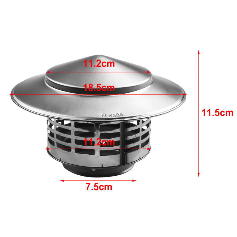 Description Picture 2 of item75/200mm Stainles Steel Chimney Cap For Exterior Wall Roof Pipe Exhaust Vent Chimney Exhaust Hood Silver Chimney Cover