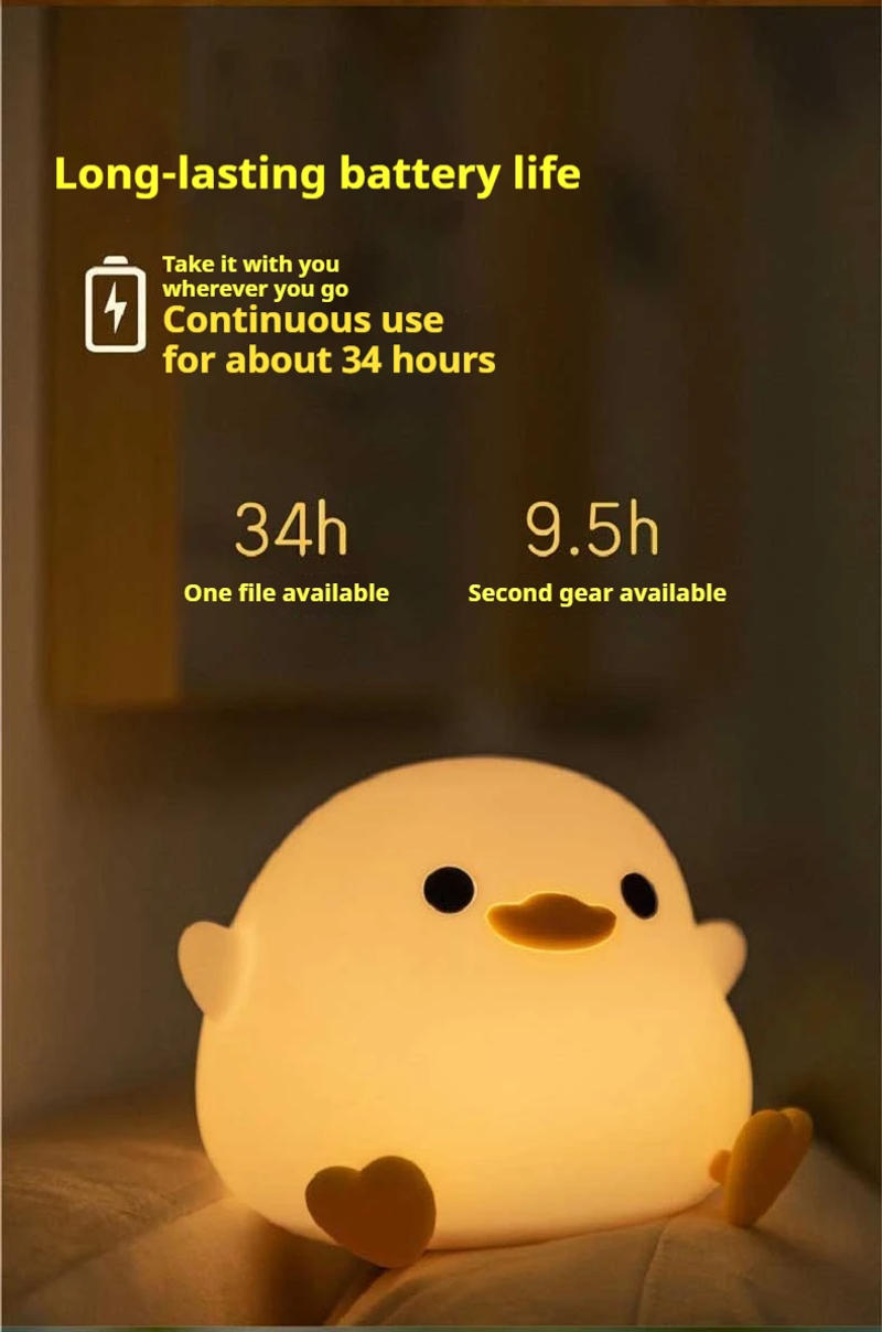 Description Picture 6 of itemDoudou Duck Silicone Night Light Children's Gift Soft Light USB Rechargeable Dimming Touch Lamp Sleeping Animal Decor Gift Lamp