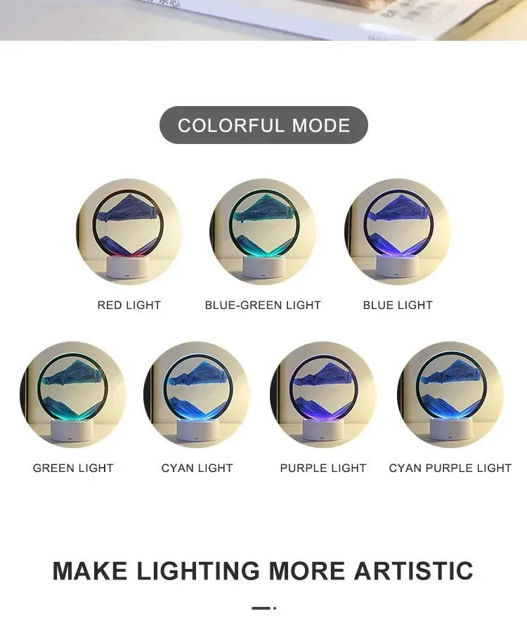 Description Picture 4 of itemSandscape Moving Sand Art LED Table Lamp with 7 Color USB Quicksand Night Light 3D Hourglass Bedside Lamp Office Home Decor Gift