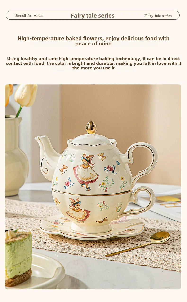 Description Picture 3 of itemEnglish Ceramic Cup Alice Rabbit Drawing Gold Mother Teapot Coffee Cup Wedding Gift Afternoon Tea Set Teapot