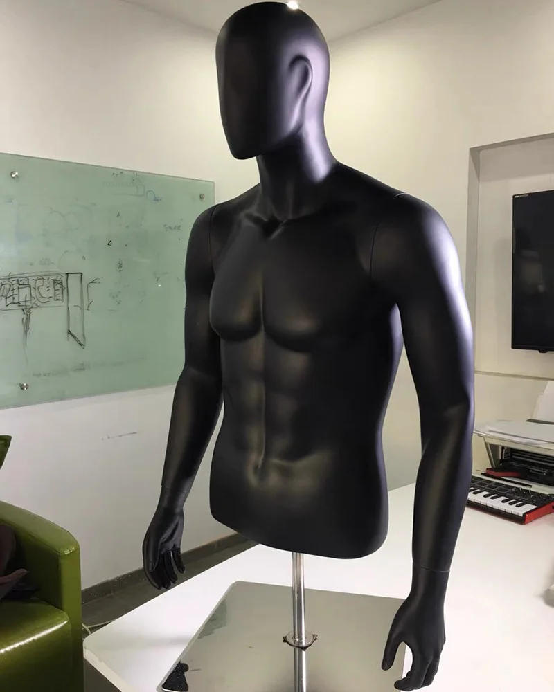 Description Picture 4 of itemBlack and White Half-length Mannequins for Men's Clothing Store Fake Human Body Mannequin with Metal Base Window Display Stand