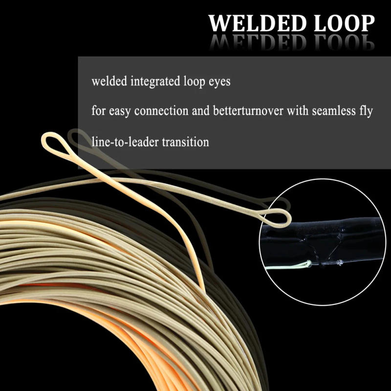 Description Picture 5 of item1 Pack Single Handed Spey Fly Fishing Line WF3F-8F 90ft with 2 Welded Loops Peach/Camo Fly Line Fishing Cord