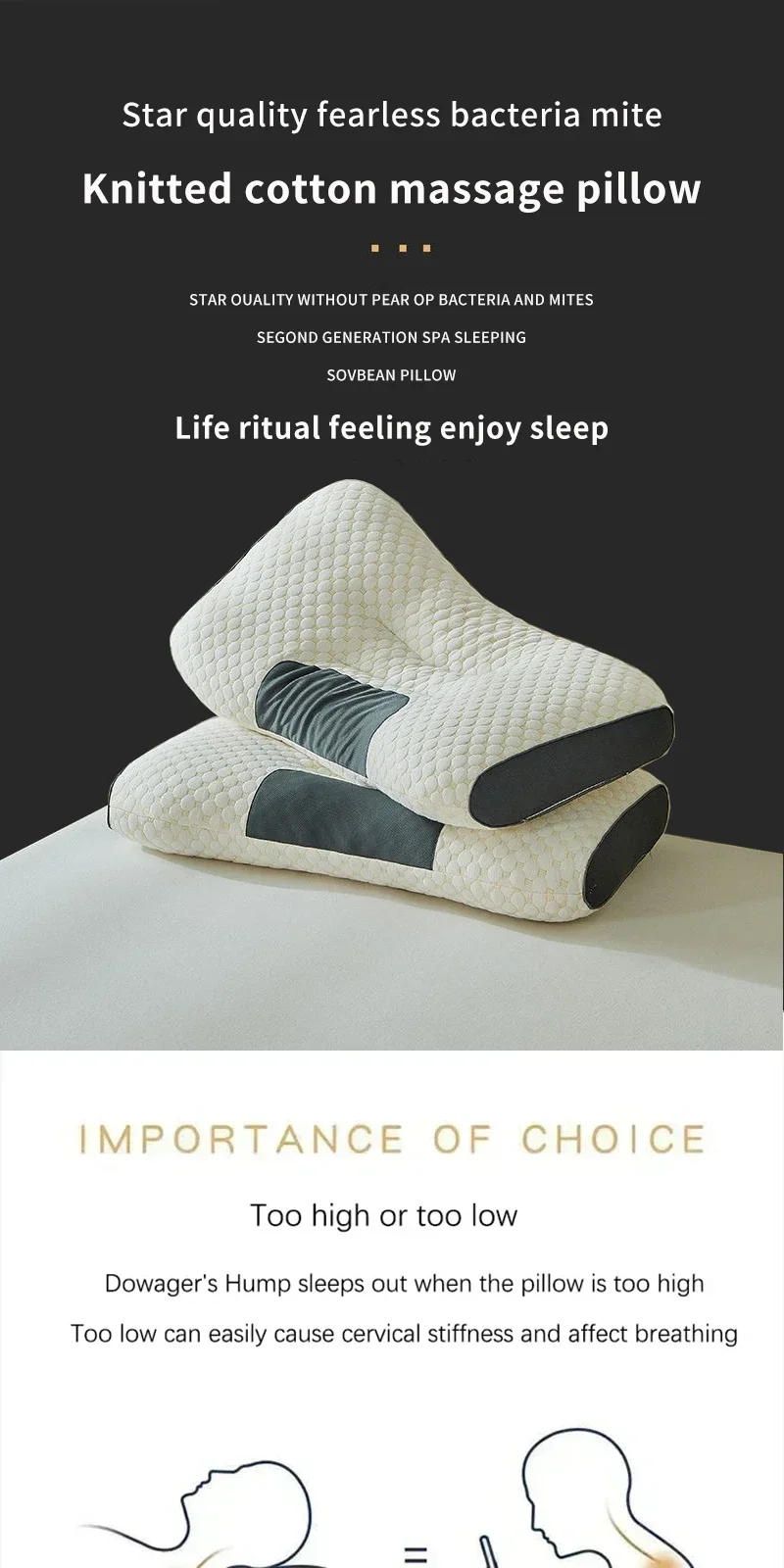 Description Picture 3 of itemCervical Orthopedic Neck Pillow Help Sleep And Protect The Pillow Neck Household Soybean Fiber SPA Massage Pillow For Sleeping
