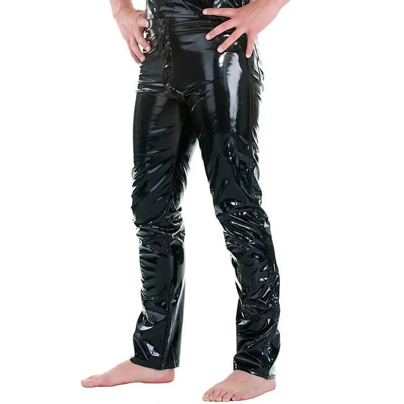 Description Picture 4 of itemSpring Mens Casual Pants Shiny Wet Look PU Leather Pants Fashion Tight Trousers for Club Stage Show Rock Band Performance