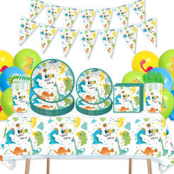 Cartoon Dinosaur Theme Birthday Party Decorations Disposable Tableware Set Paper Plates Napkins Cups