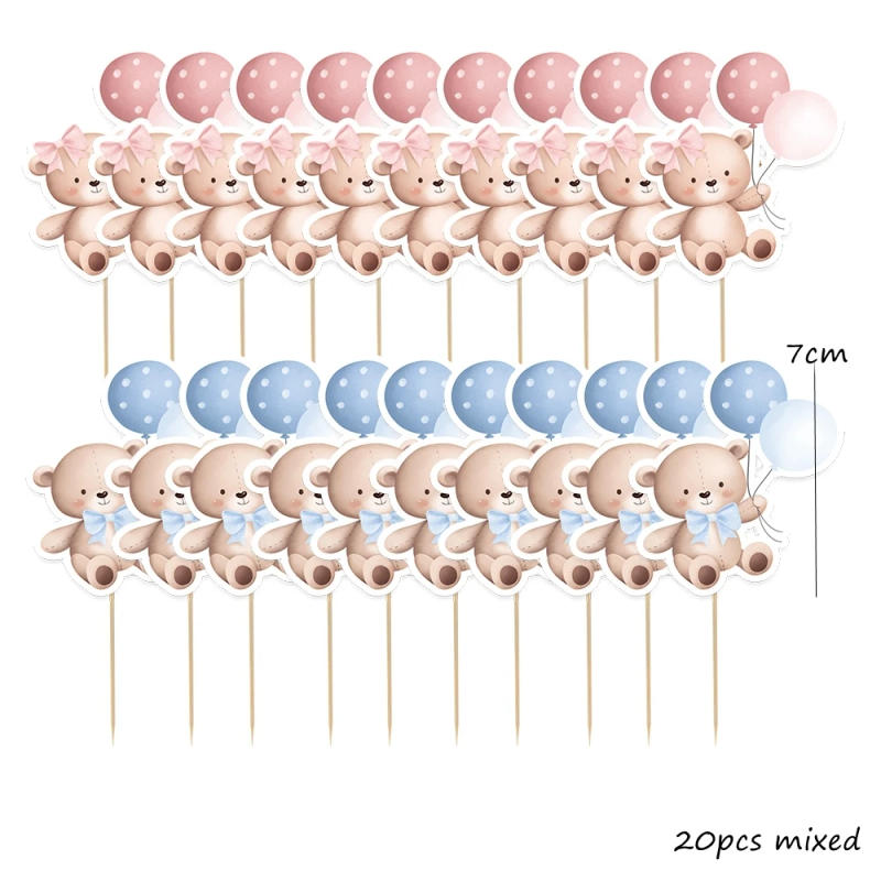 Description Picture 6 of item20pcs Carton Bear Paper Cupcake Toppers Balloon Bear for Baby Shower Party Kids Happy Birthday Decorations DIY Cake Decoration