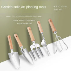 5 Piece Garden Shovel Rake Spade Set Wooden Handle for Flowers Potted Outdoor Planting Household Plant Garden Tool
