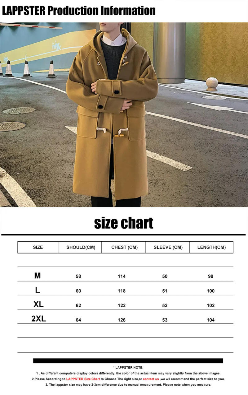 Description Picture 2 of itemLAPPSTER-Youth Harajuku Streetwear Men Windbreaker Vintage Hooded Jackets Winter Korean Fashion Fleece Woolen Long Trench Coat
