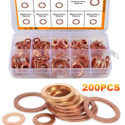 200Pcs Sump Plugs Oil Seal O Ring Spacers M5 M6 M8 M10 M12 M14 Motorcycle Flat Gasket Kit Metric Sealing Washer Assortment Set