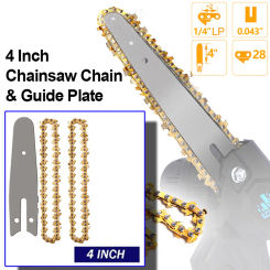 4 Inch Golden Chains Set for Electric Chainsaw Chain Parts Metal Guide Plate Chain Saw Blade Replacement Guide Bar Power Tool