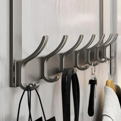 Over Door Hook With 6/7 Hooks Punch Free Removable Carbon Steel Door Back Mount Hanging Coat Towel Bag Hat Scarf Rack Hanger