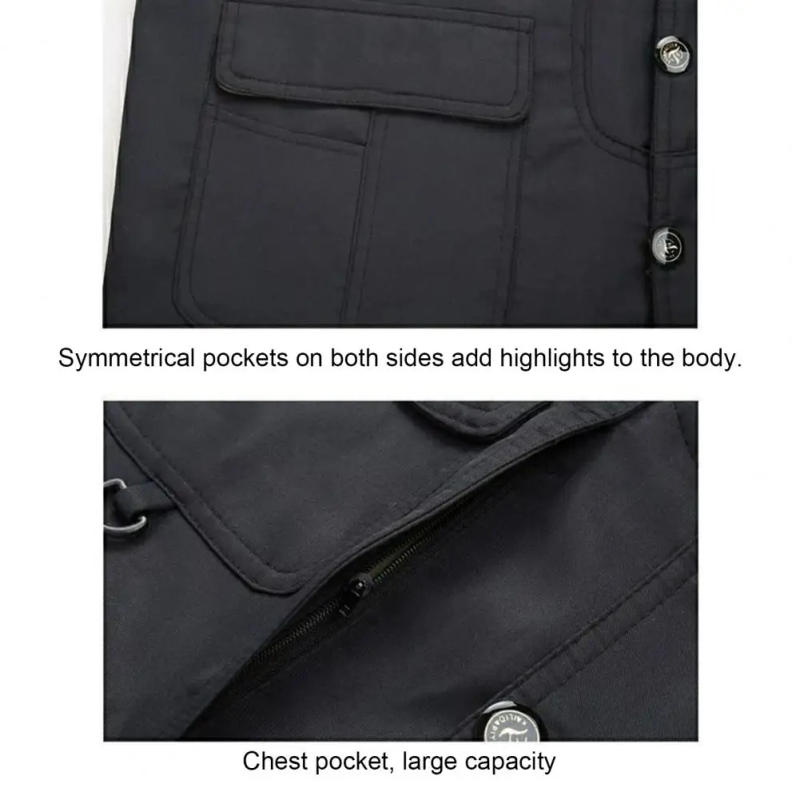 Description Picture 4 of itemTrendy Photograph Waistcoat Washable Men Cargo Vest Loose Relaxed Fit Single Breasted Overall Vest Jacket  Dressing