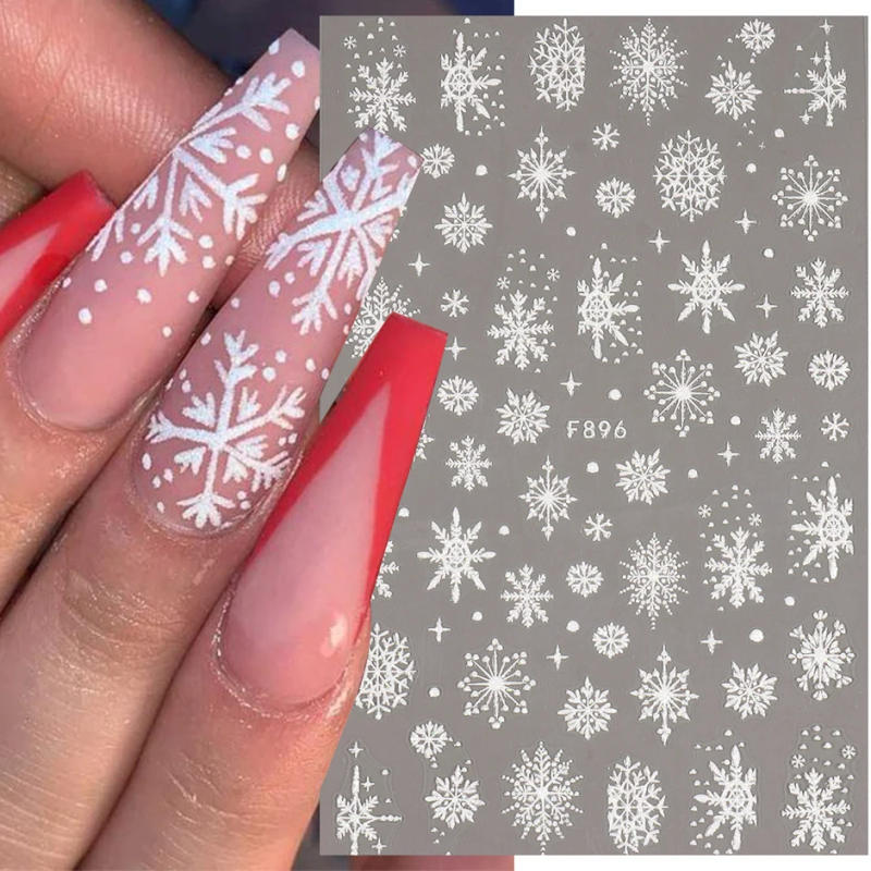 Description Picture 4 of itemWhite Snowflakes Winter Festive Stickers Nail Art Decoration Decals Glitter Snowman/Elk/Snow Charms Xmas Manicure 2023 JIF896