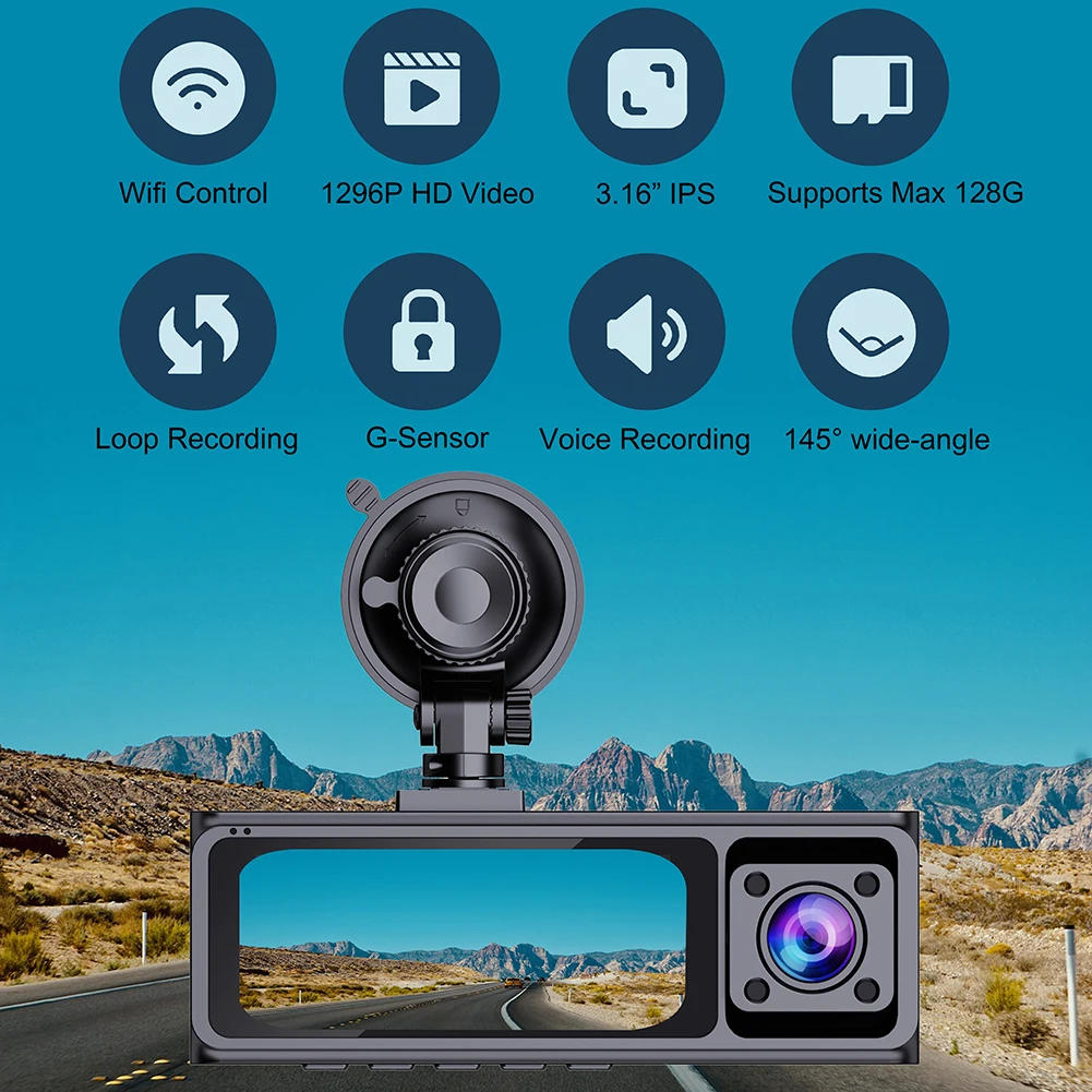 Description Picture 3 of item3 Channel Dash Cam 2K 1296P Night Vision IMX 415 Sensor Supports Cabin /Rear Camera Car Video Cycle Recorder 5G WiFi APP Control