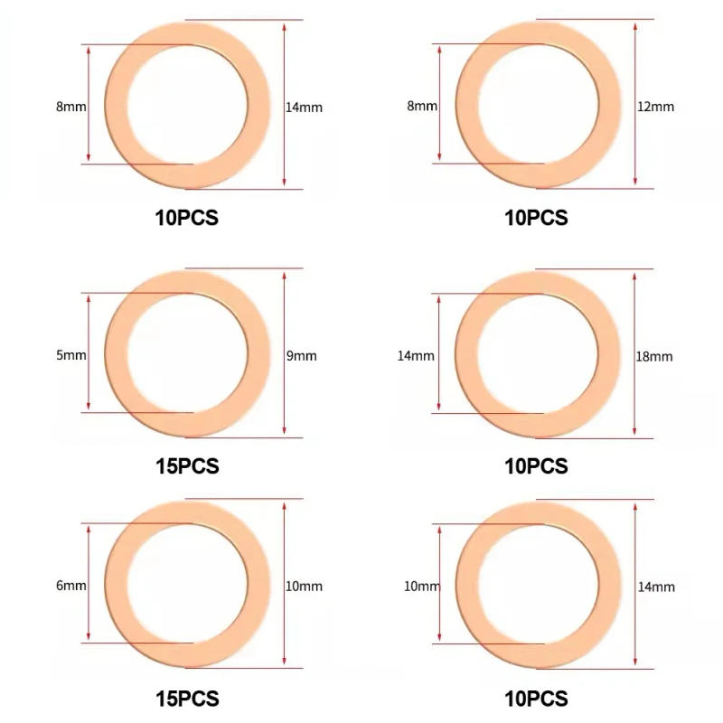 Description Picture 5 of item100Pcs M5 M6 M8 M10 M12 M14 Washer Copper Sealing Solid Gasket Washer Sump Plug Oil For Boat Crush Flat Seal Ring Tool